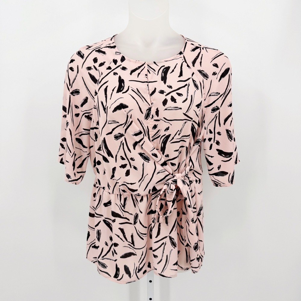 Lane Bryant Pink Abstract Brushstroke Print Side Tie Blouse 14 Workwear Casual